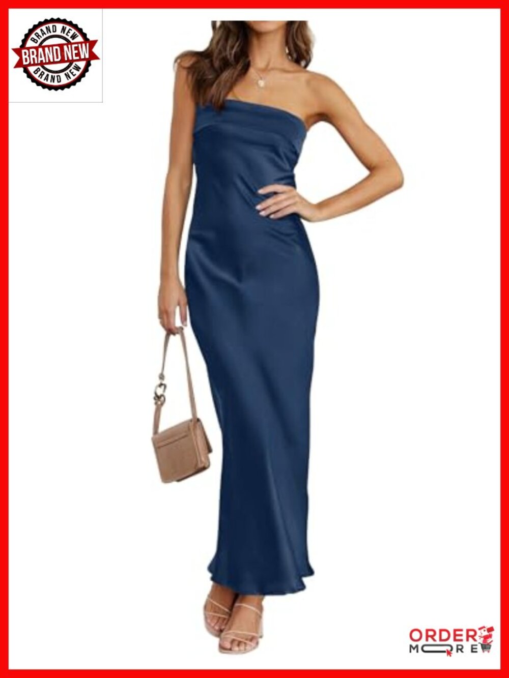 Women's Strapless Backless Satin Bodycon Maxi Dress Formal Party